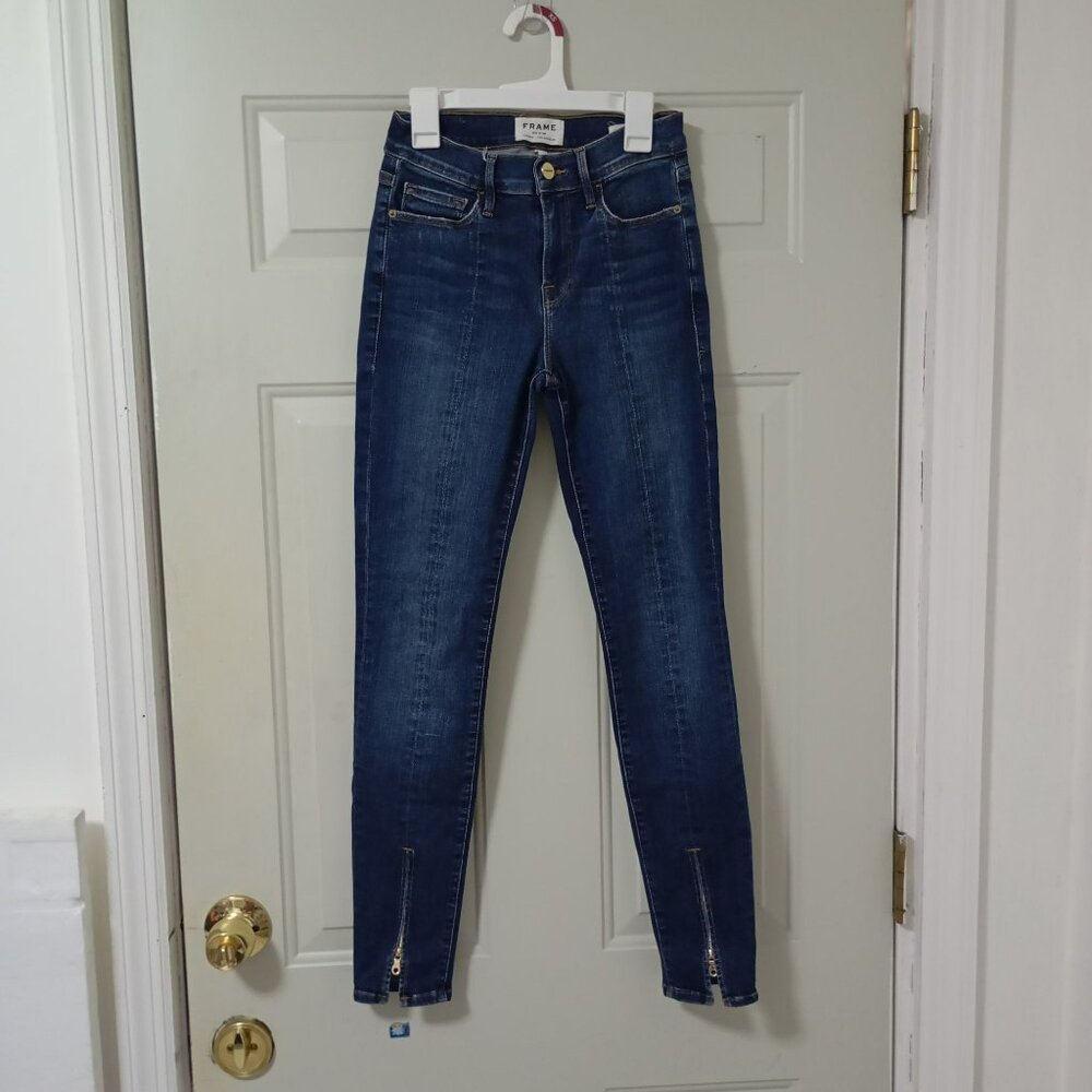 Frame Le Skinny De Jeanne Mid-Rise Jeans With Ankle Zippers Size 26 Womens